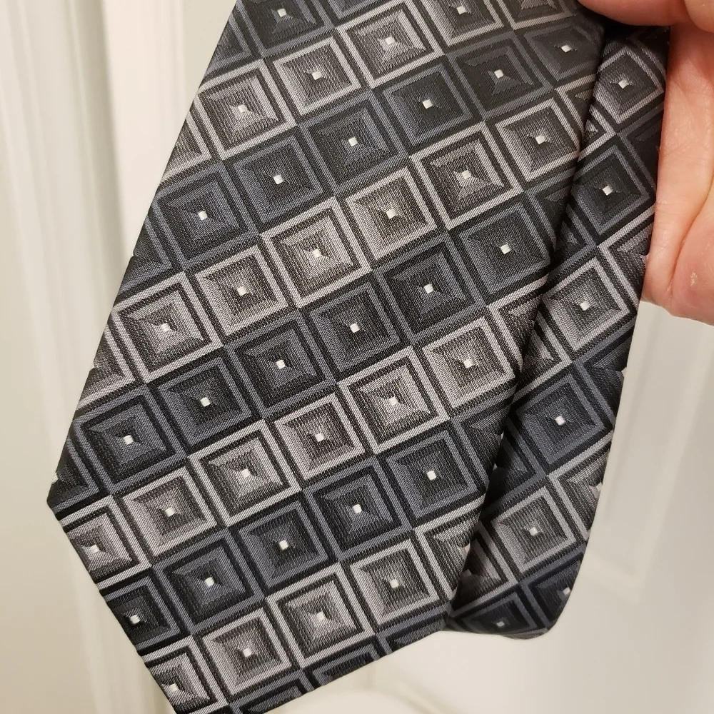 John Ashford Grey Men's Necktie Grey & White Geometric Print, Business Casual